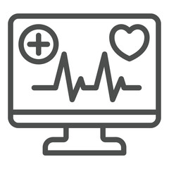 Poster - Monitor screen with heart cardiogram line icon, medical service concept. Vector graphics. Display of heartbeat pulse sign on white background, outline style icon for mobile or web design.