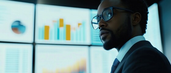 Poster - Business professional analyzing data trends in a modern office environment