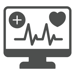 Poster - Monitor screen with heart cardiogram solid icon, medical service concept. Vector graphics. Display of heartbeat pulse sign on white background, glyph style icon for mobile or web design.