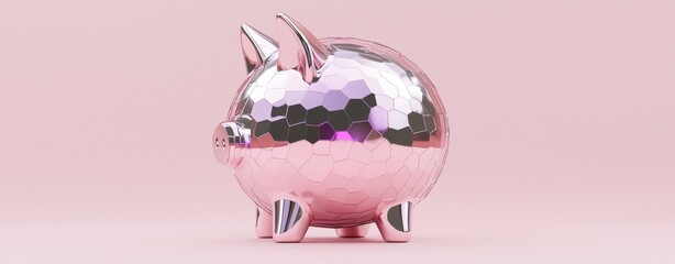 Poster - Playful savings are symbolized by a pink disco ball piggy bank positioned on a gradient background