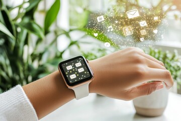 Poster - The concept of a hand touching email embodies a future network idea, symbolizing a shift in digital transformation for next-generation technology