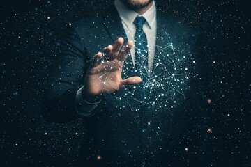 Poster - A hand reaching out to the universe embodies the idea of a conceptual shift in digital transformation for future technologies