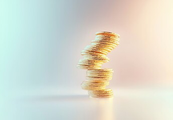 Poster - dollar stacks, floating coins, and business investment are shown in a 3d rendering on a sky blue pes