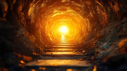 Wall Mural - a tunnel with a light shining through it