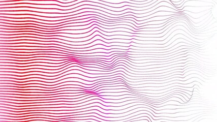Poster - Abstract digital cyber wave made of red particles and dots moves with big data visualization. Futuristic soft flow background