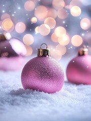 Wall Mural - pink christmas ornament snow