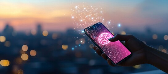 Poster - A person is depicted using a smartphone in a futuristic technological setting