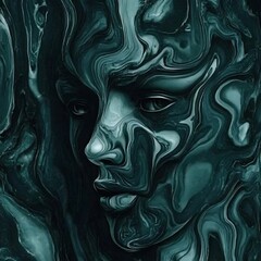 Poster - An artistic portrait of a female face with fluid flowing patterns