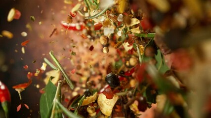 Poster - Super slow motion of rotating spices mix on black background. Ultimate realistic twister motion, studio shot. Filmed on high speed cinema camera, 1000 fps