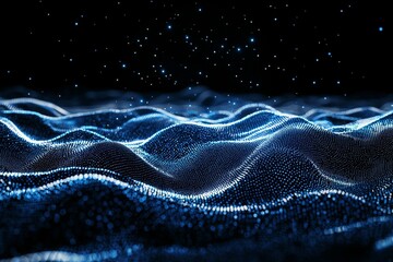 Poster - An abstract background featuring a vibrant blue digital plexus, generated through 3D rendering, is displayed