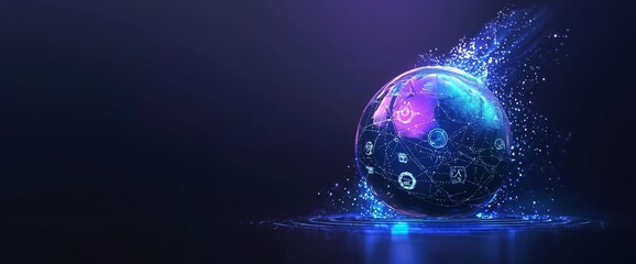 Poster - In cyberspace, a three-dimensional hologram of an eye icon is depicted with technology diagrams floating around it, in a 3D rendered image