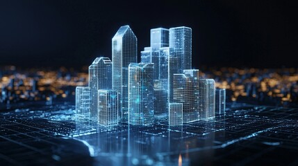 Poster - Abstract representation of a modern city model highlighting wireless network and connection technology