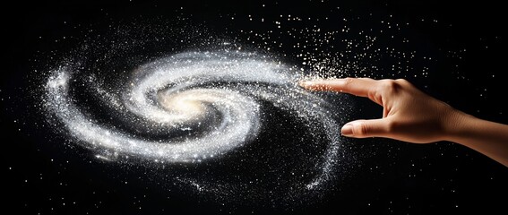 Poster - The metaverse universe is being touched by a hand, symbolizing a conceptual design for next-generation technology