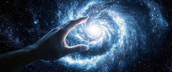 Poster - A hand interacts with the metaverse universe, representing a conceptual design for next-generation technology