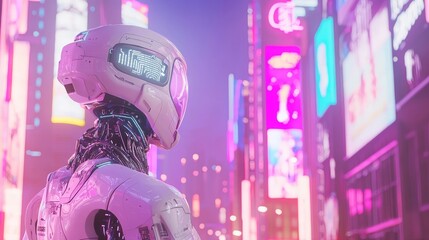 Poster - A conceptual representation of a robot with a radiant mind is set against the backdrop of a modern city, highlighting job substitution