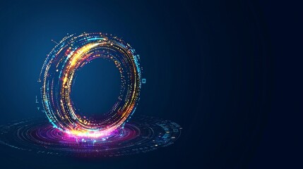 Poster - an abstract futuristic illustration is depicted with colorful light lines in circular motion set aga