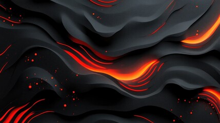Poster - Abstract wavy pattern with red and orange highlights on a dark background, creating a dynamic visual effect