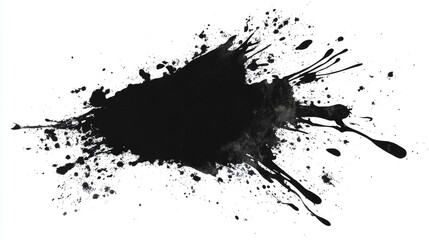 Poster - Abstract black ink splash on a white background, ideal for creative design, art projects, and digital media