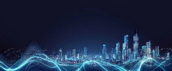 Poster - The skyline of a futuristic city is distinguished by luminous lines that signify the fusion of technology and progressive ideals