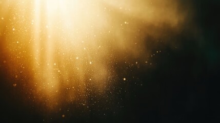 Poster - Ethereal golden light beams filtering through a misty atmosphere, creating a magical ambiance in a serene background