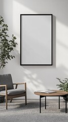 Aufkleber - Bright sunlight fills a stylish modern room with a comfortable chair and a simple coffee table