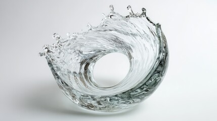 Poster - Swirling water captured in a glass sculpture, showcasing dynamic movement and clarity against a neutral background