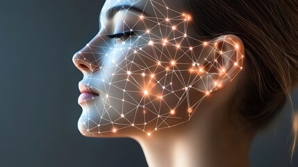 Aufkleber - A beautiful woman profile overlaid with a network pattern of light