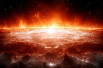 Wall Mural - Fiery Cosmic Landscape Featuring Clouds and a Bright Star