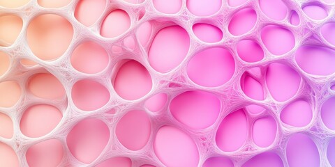 Poster - Abstract Cellular Mesh: A vibrant, close-up view of a colorful, cellular-like mesh, featuring a mesmerizing blend of pink and purple hues, creating a sense of organic depth and futuristic design.