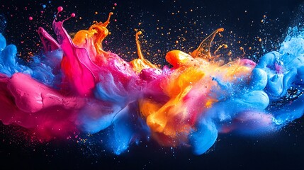 a chaotic explosion of vibrant neon paint colliding in mid-air