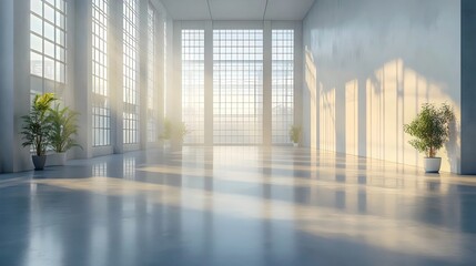 Wall Mural - a large, empty room with a lot of windows and a few potted plants