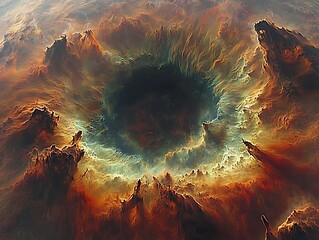 Wall Mural - Surreal view of a dark celestial hole in vibrant nebulae
