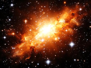 Wall Mural - A beautiful and bright nebula displays many stars in space