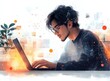© Margarita - Professional Man Working on Laptop with AI Concept and Digital Files in Modern Flat Design Illustration