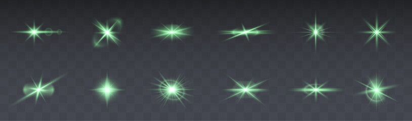 Poster -  brilliant green glowing light effect with sparkling stars, radiant flares, and magical bursts. Perfect for celebrations, festive designs, fantasy visuals, and abstract luminous backgrounds. Vector