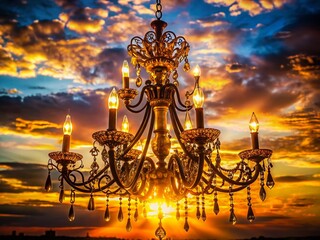 Poster - Elegant Silhouette of a Crystal Chandelier Against a Dramatic Sunset