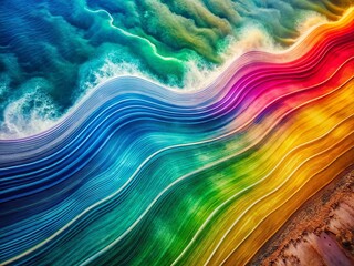 Poster - Elegant Spectrum Wave Lines: Minimalist Colorful Abstract Drone Aerial Photography