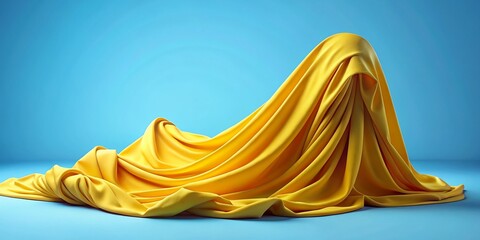 Poster - Elegant Yellow & Light Blue Drapery Fabric, Isolated PNG - Perfect for Design Projects