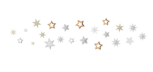 Poster - A simplistic abstract design of white and golden stars on a black background.