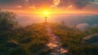 © Tatyana - Serene Sunrise Over Hilltop Cross with Winding Path for Easter Reflection and Faith