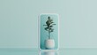 © GraphzTain - Well being concept. Modern plant display in a stylish frame against a pastel backdrop.