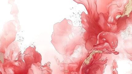 Aufkleber - Abstract artistic red and gold ink design on a white background