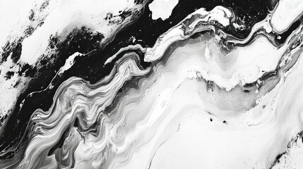 Poster - Abstract black and white fluid wave motion, creating a bold yet elegant modern background.