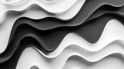 Poster - High-contrast black and white abstract waves, creating a modern and stylish visual composition.