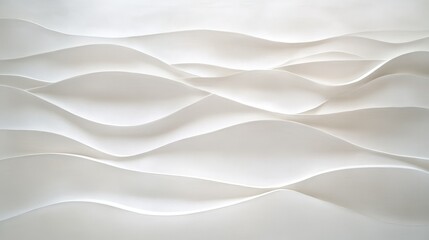 Poster - Minimalist white background with gentle overlapping waves and subtle light reflections.