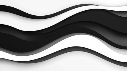 Poster - Soft monochrome wave background with alternating black and white curved ribbons.