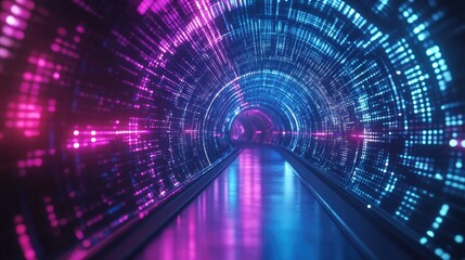 Poster - Vibrant Digital Tunnel with Colorful Light Effects and Reflections