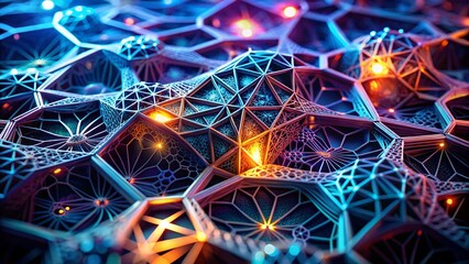 Poster - Futuristic Abstract Background: Low-Light 3D Render with Digital Laces and Geometric Structures - Perfect for Tech Product Commercials