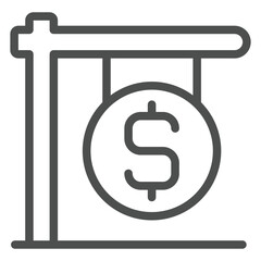 Poster - dollar coin on signboard line icon, finance concept. vector graphics. wooden pole with dollar board 