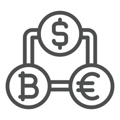 Poster - coins chain group line icon, finance concept. vector graphics. money coins with bitcoin, dollar, eur